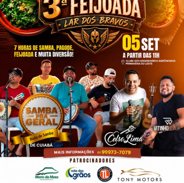 3ª Feijoada Lar dos Bravos agita Primavera do Leste neste sábado