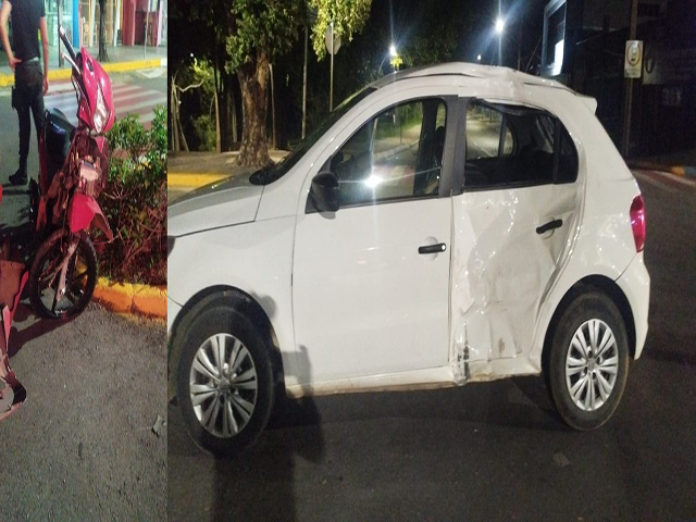 Acidente entre carro e moto na avenida Brescansin em Sorriso deixa duas pessoas feridas