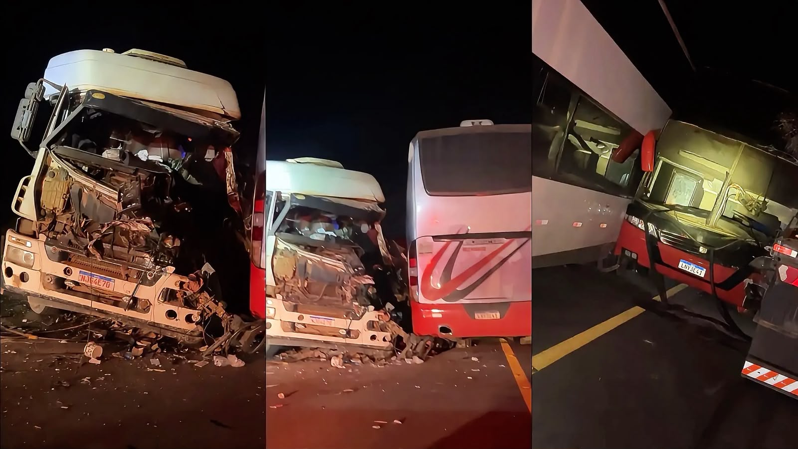 Acidente entre dois ônibus e carreta bloqueia BR-163 em MT