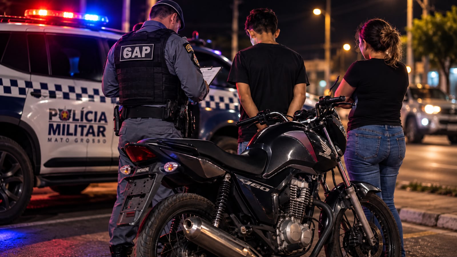Adolescente é flagrado pilotando moto sem placa em Querência MT