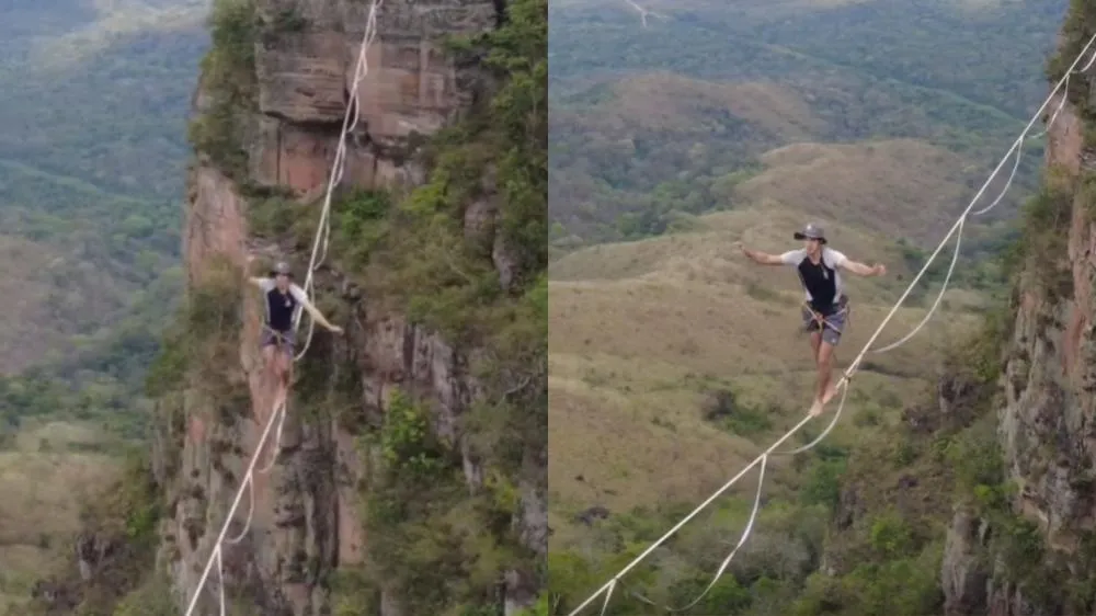 Atleta a 60 metros de altura em Chapada dos Guimarães