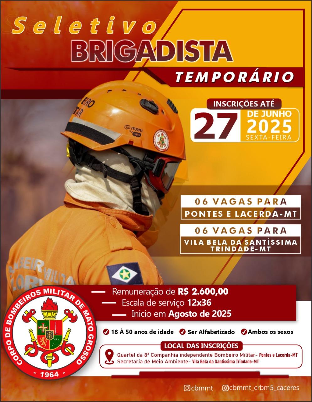 Bombeiros abrem vagas temporárias em Pontes e Lacerda