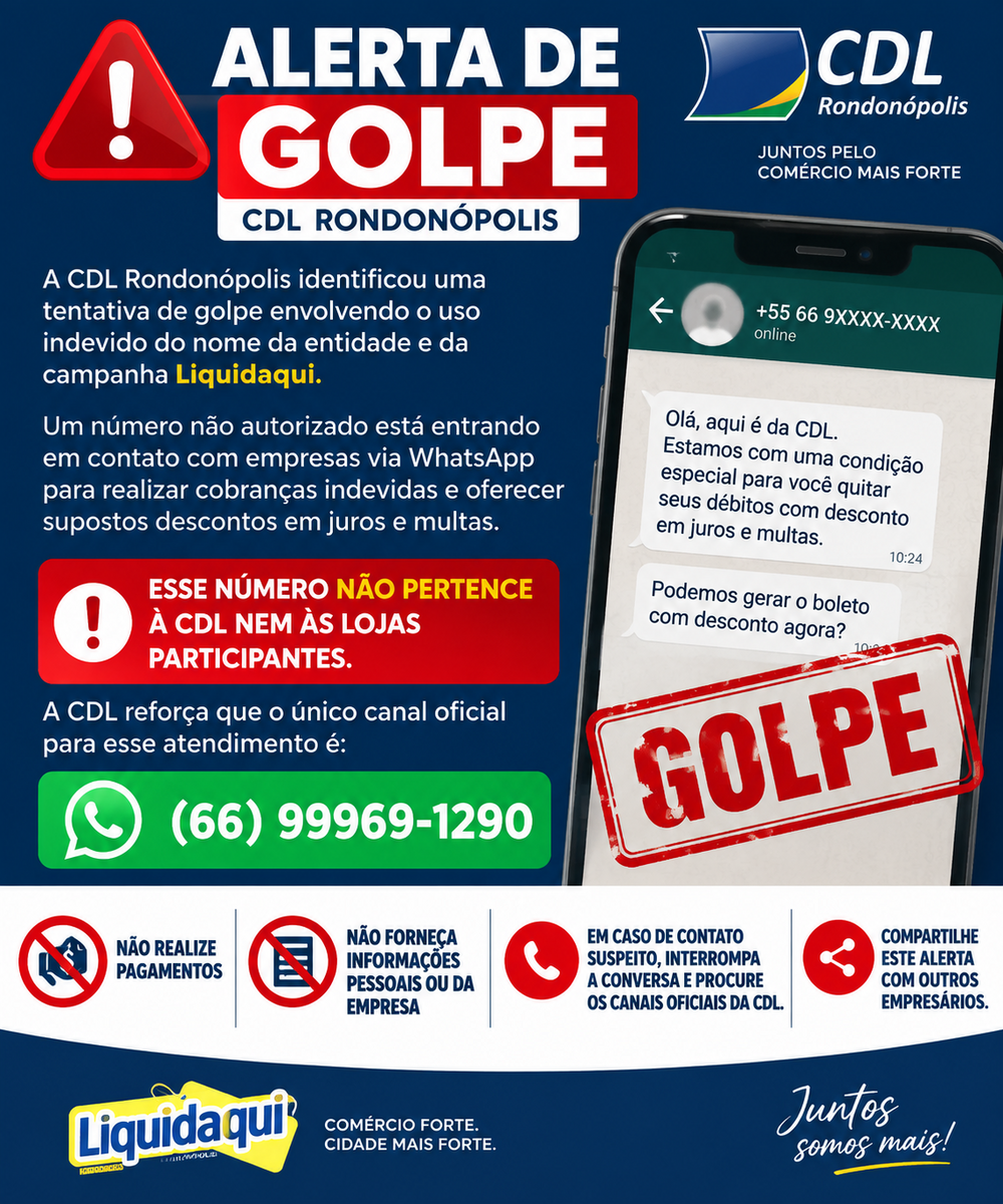 CDL alerta empresários sobre golpe com nome do Liquidaqui em Rondonópolis