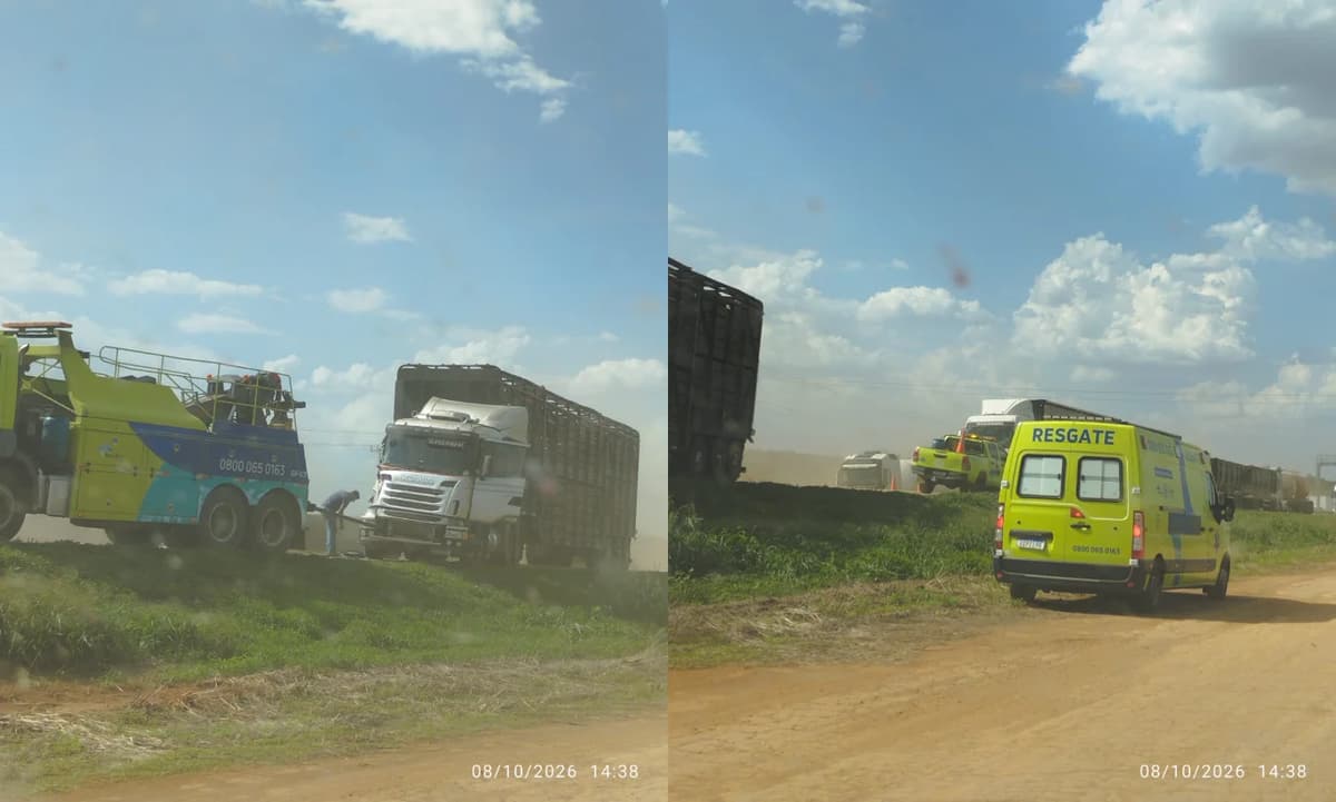 Colisão entre carretas bloqueia trecho da BR-163 em Lucas do Rio Verde