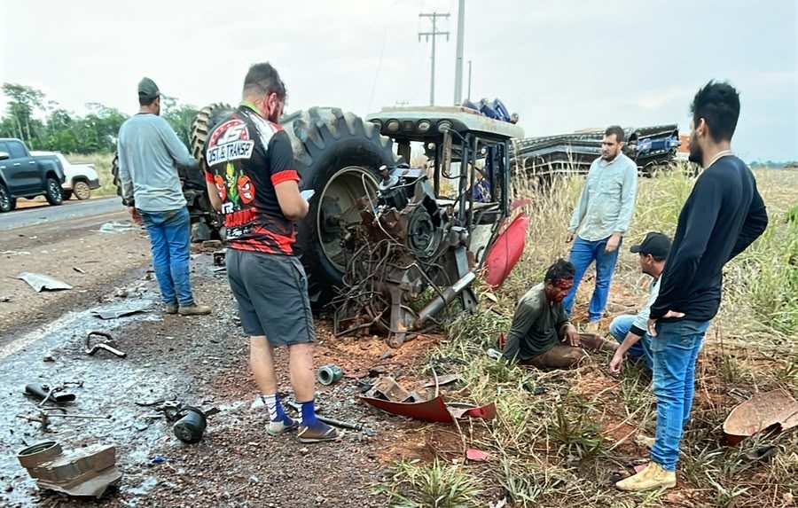 Colisão entre trator e caminhão deixa ferido na MT-423 MT