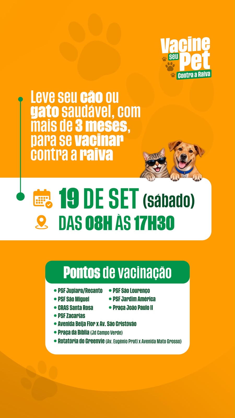 Dia D de vacinação antirrábica em Campo Verde