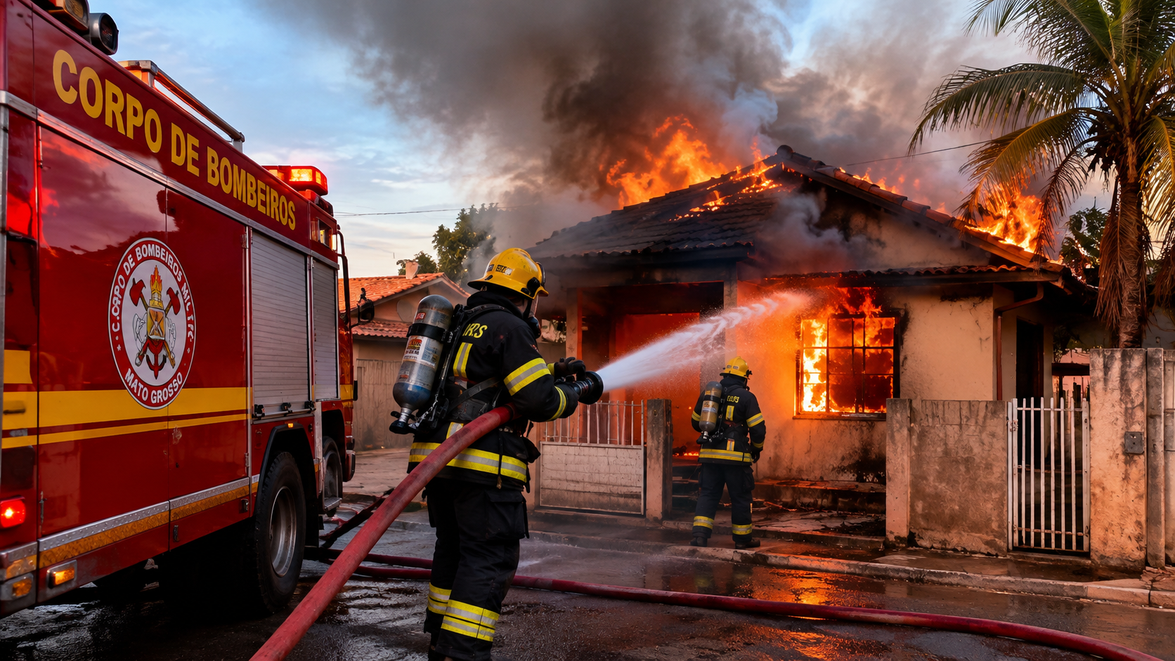 Incêndio em palmeira mobiliza bombeiros no interior de MT