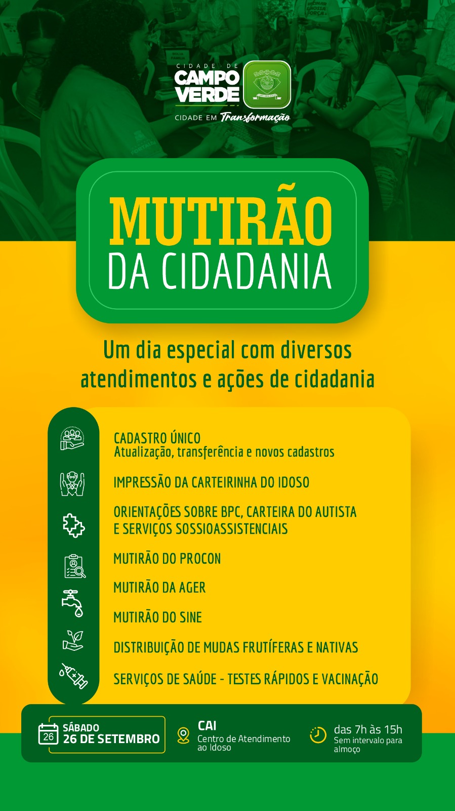Mutirão da Cidadania oferece serviços gratuitos em Campo Verde