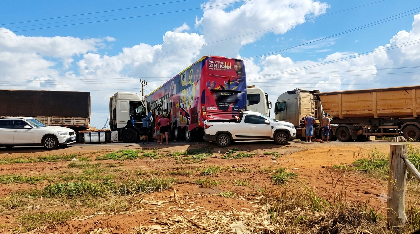 Ônibus de cantor sertanejo sofre acidente na MT-130 em Primavera