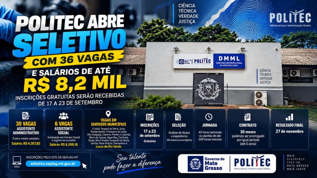 Politec abre vagas temporárias em Lucas do Rio Verde