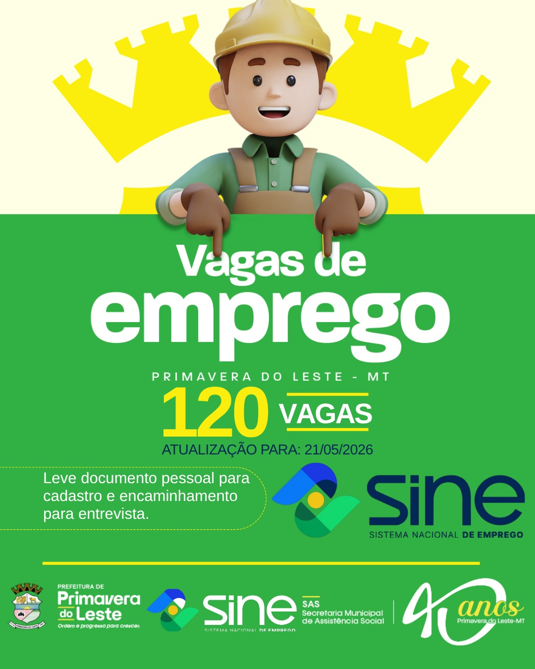Sine de Primavera do Leste disponibiliza 120 vagas de emprego