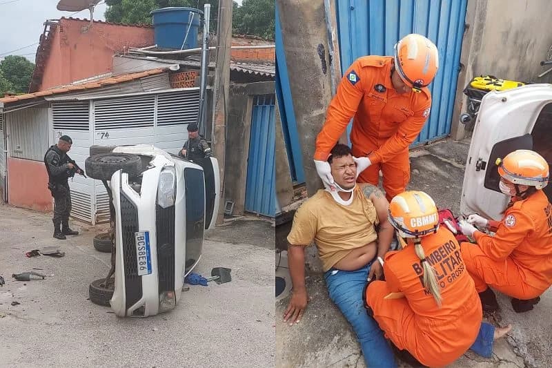 Traficante capota carro em Cuiabá após fuga alucinante